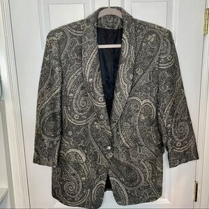 Vintage Paisley Wool Blend Grey Blazer Medium